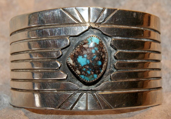 Navajo Heavy Cuff. Pure Silver. Bisbee Turquoise.… - image 3