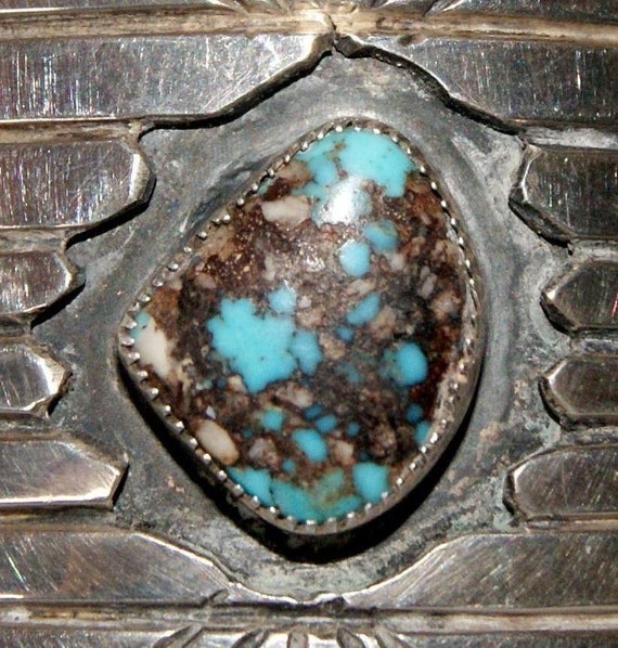 Navajo Heavy Cuff. Pure Silver. Bisbee Turquoise.… - image 2