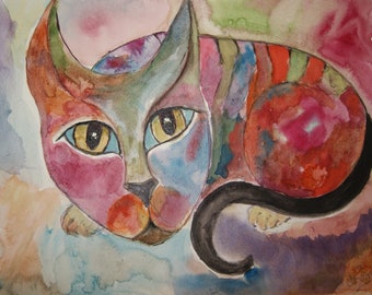 Cat Pack Rescue Series. Mozambique. Original Watercolor. Free Worldwide Shipping