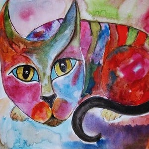 Mozambique. Cat Pack Rescue Series. Original Watercolor. Free Worldwide Shipping