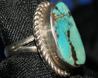 Nacozari Turquoise Ring. Sterling Silver. Signed. c1945, Free Worldwide Ship