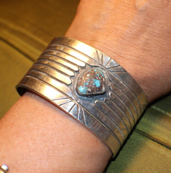 Navajo Heavy Cuff. Pure Silver. Bisbee Turquoise.… - image 4