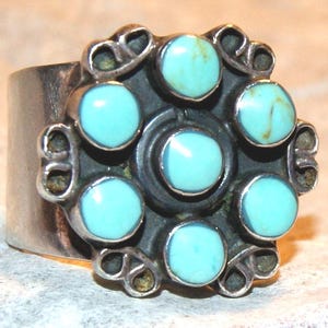 Zuni Snake Eye Ring. Old Pawn. Turquoise. Sterling Silver c1950. Free World Ship.
