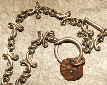 Old Pawn Sterling Bracelet. Antique Roman Judean Coin.c1800 - 1940. Free World Ship.