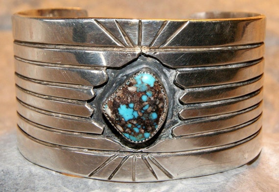 Navajo Heavy Cuff. Pure Silver. Bisbee Turquoise.… - image 1