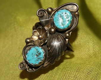 Pawn Navajo Ring. Sleeping Beauty Turquoise. Sterling Silver. Signed. c1975. Free World Ship.