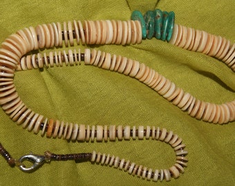 Santo Domingo Necklace. Melon & Turquoise. Kewa. c1950. Free Worldwide Ship.