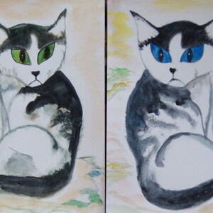 Kenji & Kimora. Cat Pack Rescue Series. 2 Original Watercolors. Free World Shipping