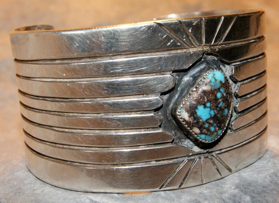 Navajo Heavy Cuff. Pure Silver. Bisbee Turquoise.… - image 5