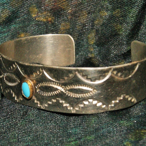 Pawn Navajo Cuff. Turquoise. Sterling Silver. c1950 - 60.  Free World Ship.