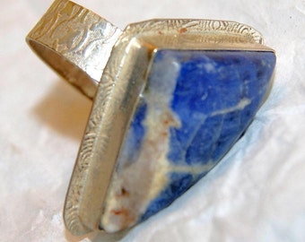 Vintage Afghan Lapis Ring. Old Silver.  c1950   Free World Ship.