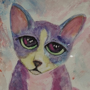 PETUNIA. Cat Pack Rescue Series.  Original Watercolor. Free World Ship