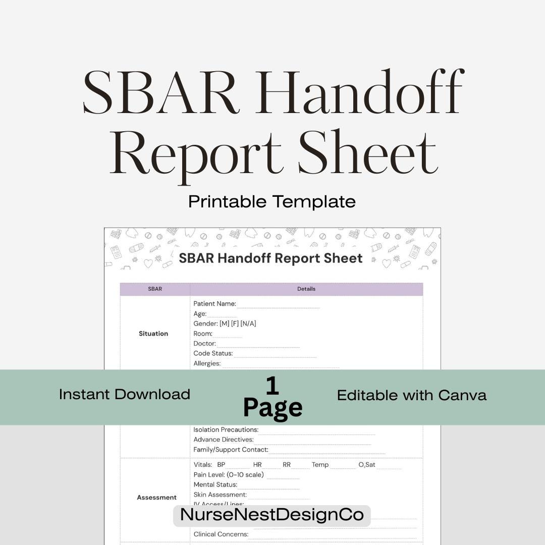 SBAR Handoff Report Sheet | Editable Canva Template | Nurse Clinical ...