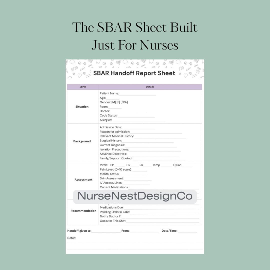 SBAR Handoff Report Sheet | Editable Canva Template | Nurse Clinical ...