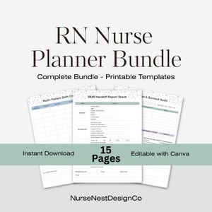RN Nurse Planner Bundle | Editable 12 Hour Shift Templates, SBAR Handoff (Digital Download)