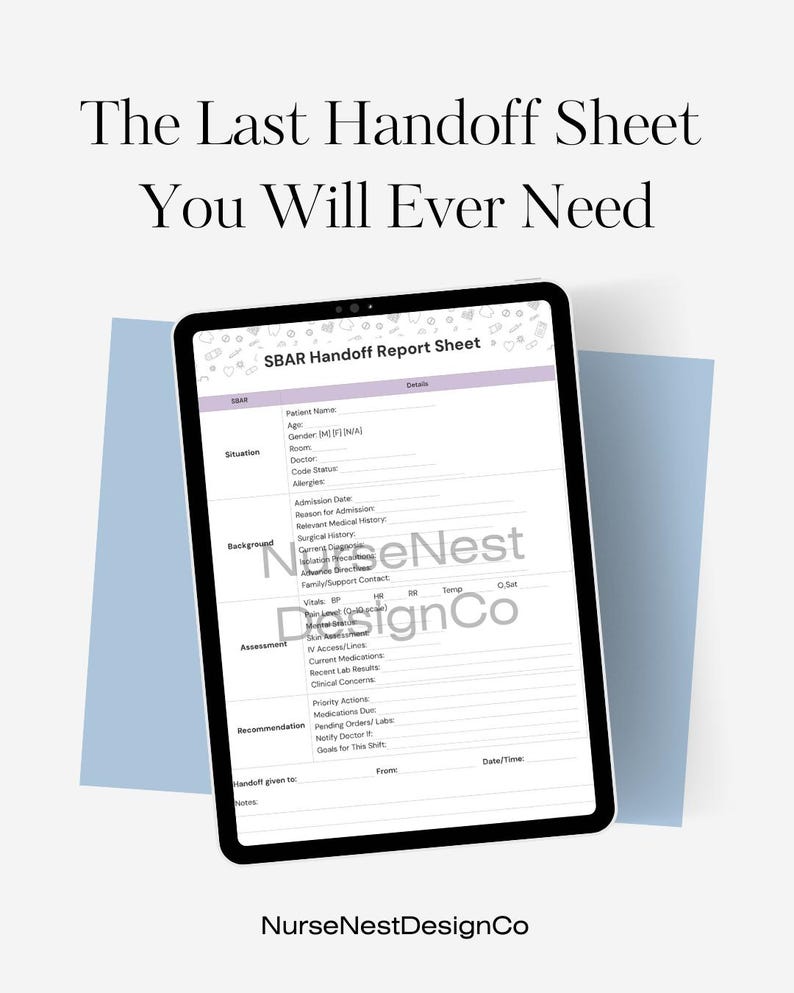 SBAR Handoff Report Sheet | Editable Canva Template | Nurse Clinical ...
