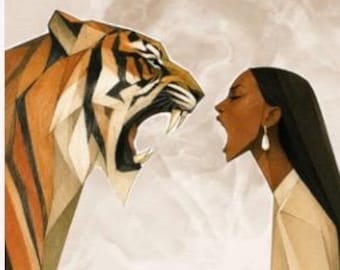 Tiger Woman Art Print | Modern Abstract Animal Decor | Printable Digital Download