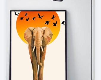 Elephant Wall Art Print | Modern Abstract Animal Decor | Printable Digital Download