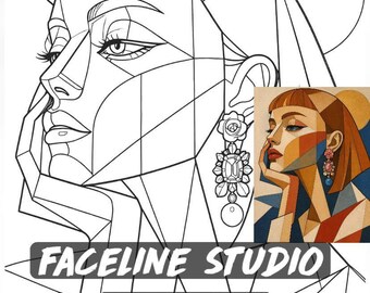 Cubist Muse Coloring Page | Abstract Face, Modern Art (Digital Download)