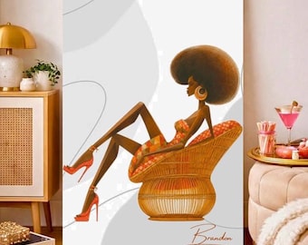 Home Decor Art Print, Woman Afro Art, Modern Boho Style Printable Digital Download
