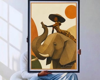 Home Decor Elephant Art, Modern Boho Style Print (Digital Download)
