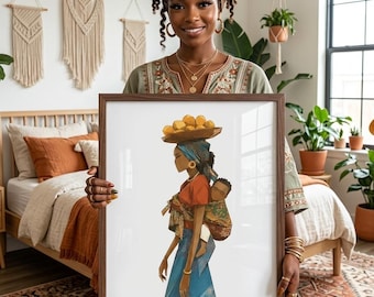 African Mother Art Print, Faceless Woman Portrait, Minimalist Editorial Illustration, Contemporary African Wall Decor