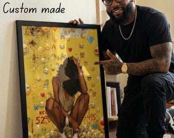 African American Art Print Afro Hair Emoji Poster Melanin Pop Art Wall Decor African American Digital Painting Black Girl Magic Modern  Gift