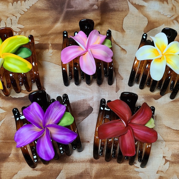 Fimo Polymer Clay Plumeria Flower Durable Plastic Bear Claw Hair Clips, Hand Crafted in Hawaii by Lauhala Trading