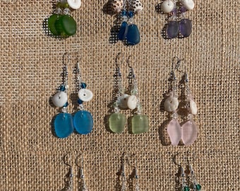 Made in Hawai'i, Tumbled Beach Glass and Shell Earrings  by Lauhala Trading