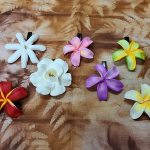 Fimo Polymer Clay Plumeria & Gardenia Flower Gator Hair Clips, Hand Crafted in Hawaii by Lauhala Trading
