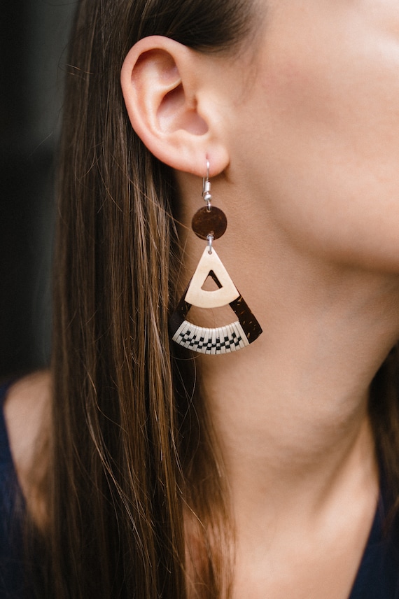 Zigzag Coconut Shell Earrings - Shell Earrings