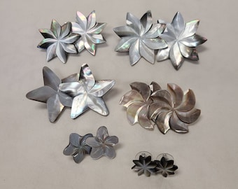Made in Tahiti Hand Carved Black Lip Mother of Pearl Tiare, Hibiscus, Plumeria Flower Earrings by Lauhala Trading