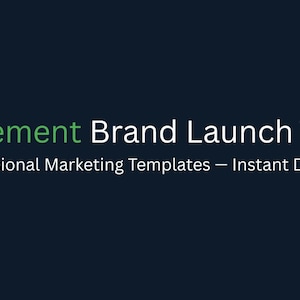 May include: Dark blue background with the text "Supplement Brand Launch Toolkit" in white and green. Below, it reads "5 Professional Marketing Templates - Instant Download".