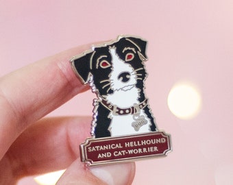 Hellhound and Cat Worrier - Good Omens Enamel Pin. Bookish enamel pin. Bookish pin. Dog enamel pin. Jack Russell terrier pin. Funny pin.