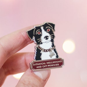 Hellhound and Cat Worrier - Good Omens Enamel Pin. Bookish enamel pin. Bookish pin. Dog enamel pin. Jack Russell terrier pin. Funny pin.