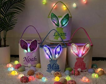 Glow in the Dark Easter Bunny Basket – Luminous Rabbit Candy Tote for Kids