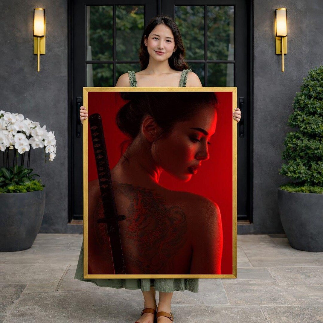 Samurai Woman Red Canvas Print, Japanese Wall Art - Etsy