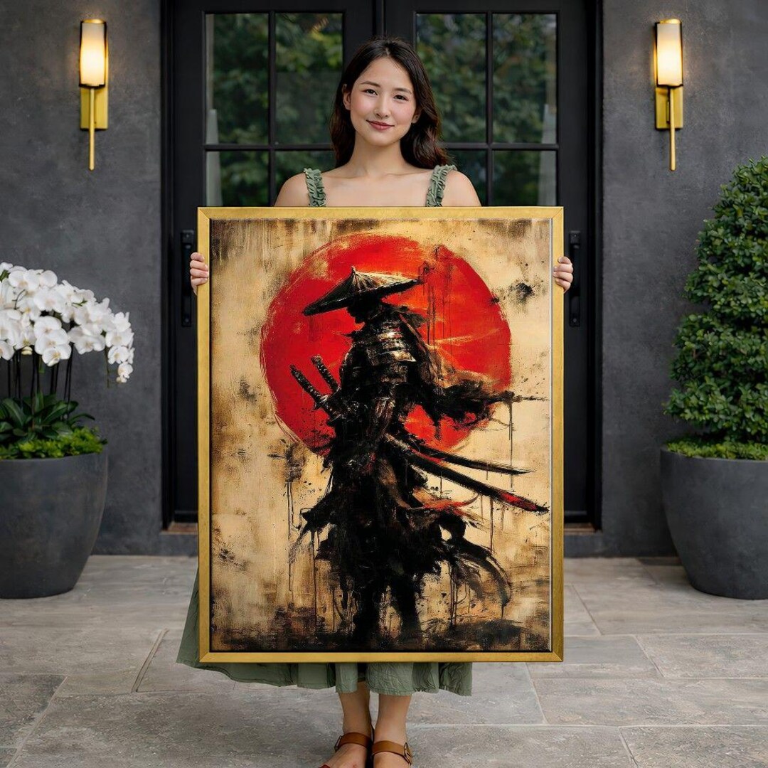 Samurai Red Sun Canvas Art, Japanese Wall Art - Etsy