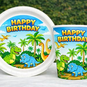Dinosaur Birthday Set – Personalized Paper Plates & Cups – Custom Name