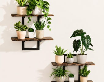 Floating Shelves for Wall Planters, Hanging Plant Shelves for Indoor Plants, Rustic Wall Shelf, Plant Holder Wall Decor for Living Room
