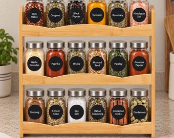 3 Tier Bamboo Spice Rack Organizer, Handmade Bamboo Kitchen Counter Organizer, Wall Mounted Floating Spice Shelf