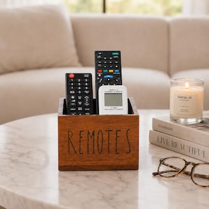 Acacia Wood Remote Control Holder for 3+ Remote Controls, Wooden Remote Control Organizer & Living Room Organizer