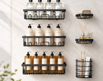 Shower Caddy 6-Pack, Rustproof Adhesive Shower Shelves, Wall Mounted No Drill Bathroom Organizers & Storage Rack with Soap Holder