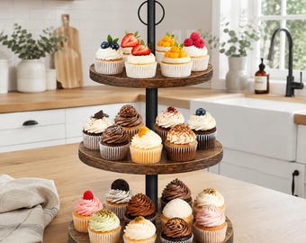 Wooden 3 Tier Cupcake Stand for 24 Cupcakes, Rustic Cupcake Tower, Tiered Dessert Stand for Weddings, Birthdays & Special Events