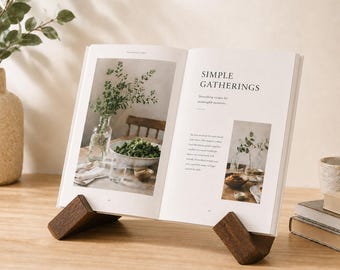 Wooden Cookbook Display Stand, Foldable Cookbook Holder for Kitchen Counter, Adjustable Recipe Book & Tablet Holder, Kitchen Accessories