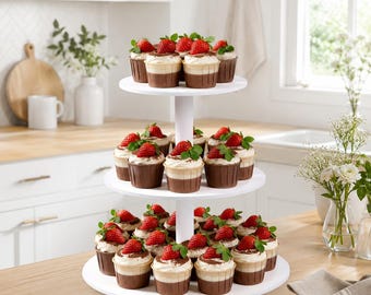 Wooden 3 Tier Cupcake Stand for 33 Cupcakes, Rustic Cupcake Tower, Tiered Dessert Stand for Weddings, Birthdays & Special Events