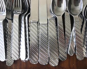 Vintage Stanley Roberts "Zebra" Flatware Set | Postmodern Stainless Silverware (48 Pieces)