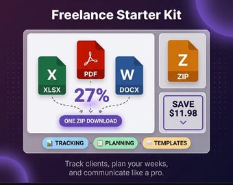Freelance Starter Kit: Kundentracker, Planer, Nachrichtenvorlagen (Excel, PDF, Word)