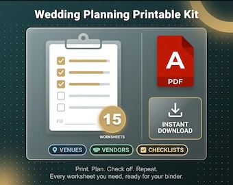 Bankranke | Hochzeitsplaner Printable Kit | Veranstaltungsort, Verkäufer, Budget Arbeitsblätter, Braut Checkliste (PDF)
