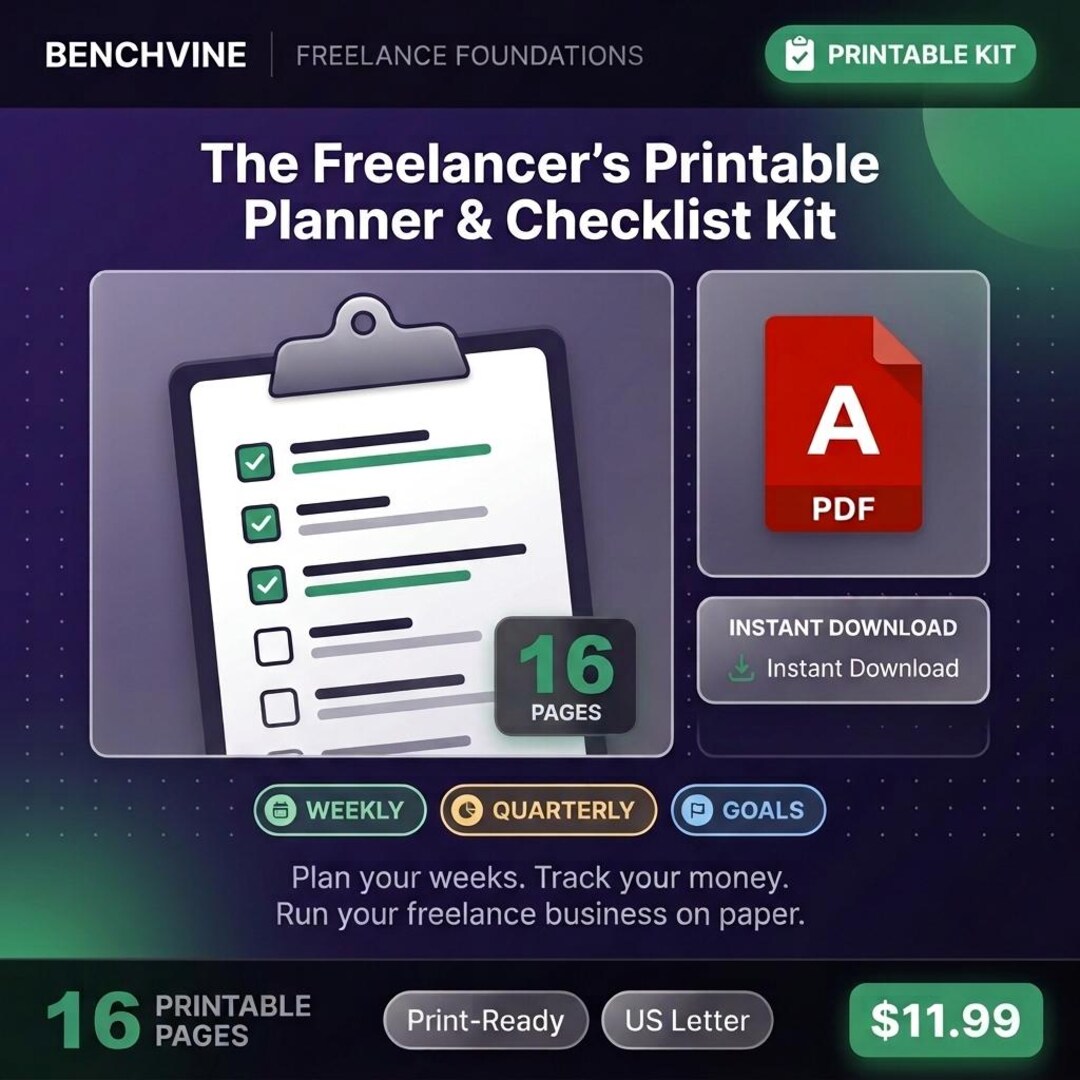 Benchvine | Freelance Planner Printable Kit, Self Employed Checklist, Freelancer Business PDF ...